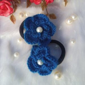 blue flower crochet rubber band