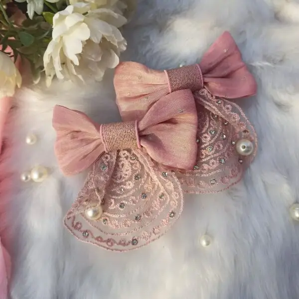 Charming Baby Pink Hair Bow with French Barrette Clip | Set of 2 - Image 2