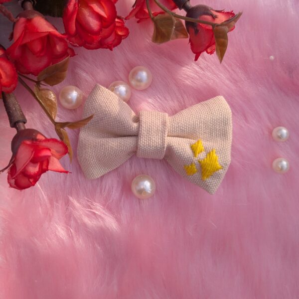 White Cotton Hair Bow with Crystal Emoji Embroidery