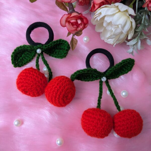 Cherry Crochet Rubber Band | Crochet | Medium | Handmade | Set of 2