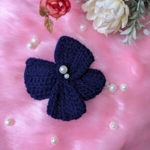 indigo crochet woolen hair bow