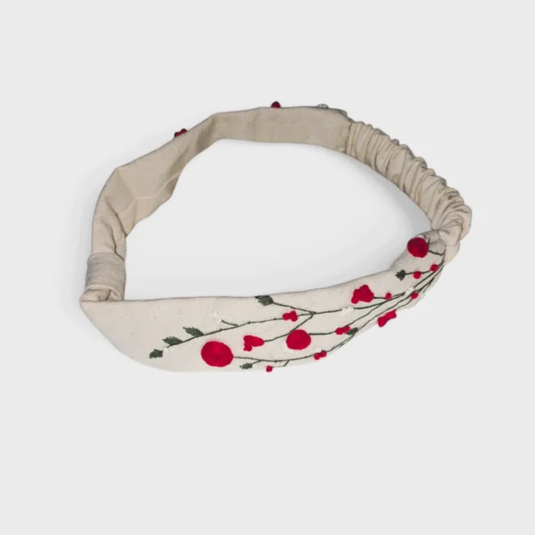 Handmade Cotton Headband | Embroidered Red Roses & Floral Design | Stylish Boho Hair Accessory | Soft & Breathable Fabric | Perfect for Women & Girls - Image 2