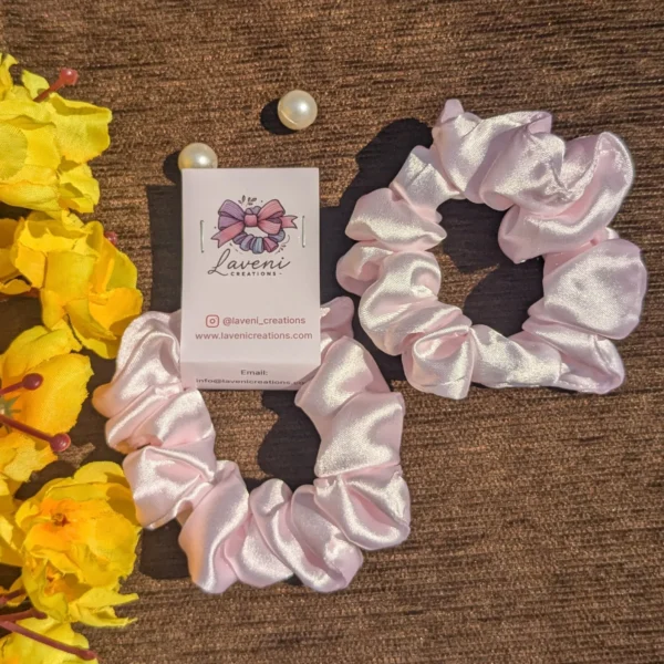 Baby Pink Satin Scrunchies for Girls and Women | Pack of 2 - Image 4