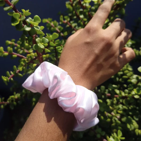 Baby pink satin scrunchie