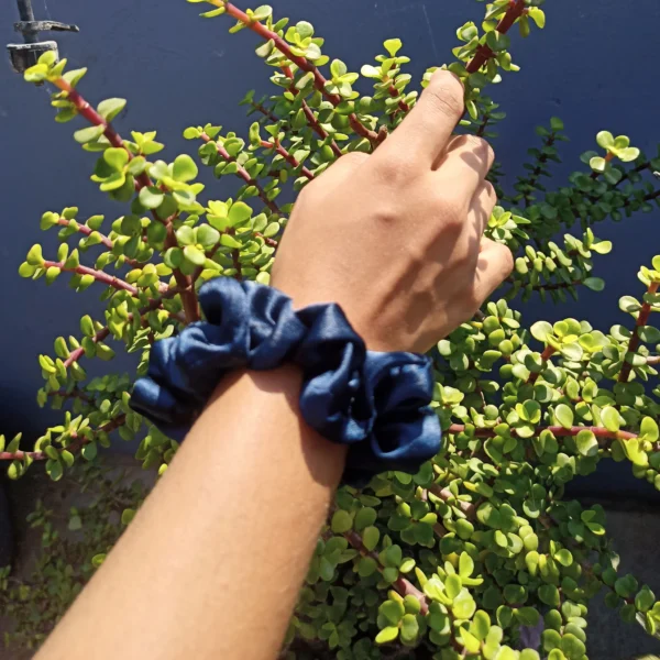 Blue satin scrunchie