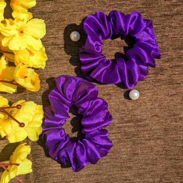 Purple Satin Scrunchies for Girls and Women | Pack of 2 - Image 2