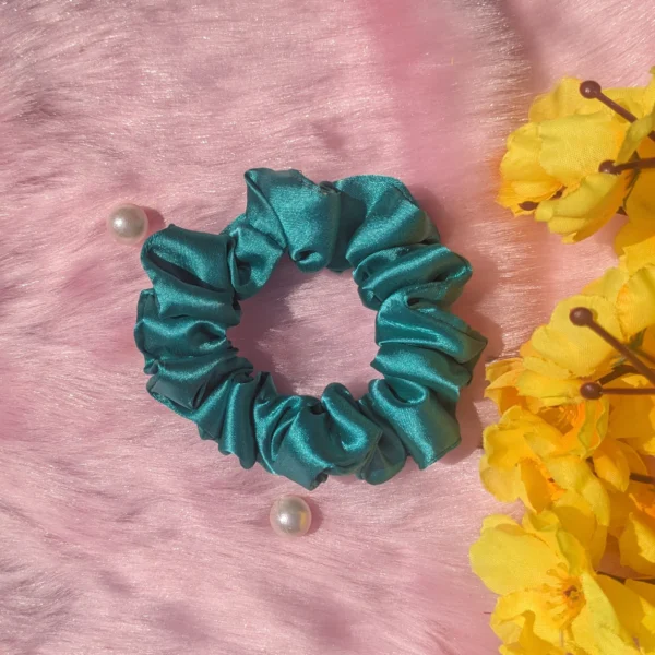 Teal Green Satin Scrunchies for Girls and Women | Pack of 2 - Image 2