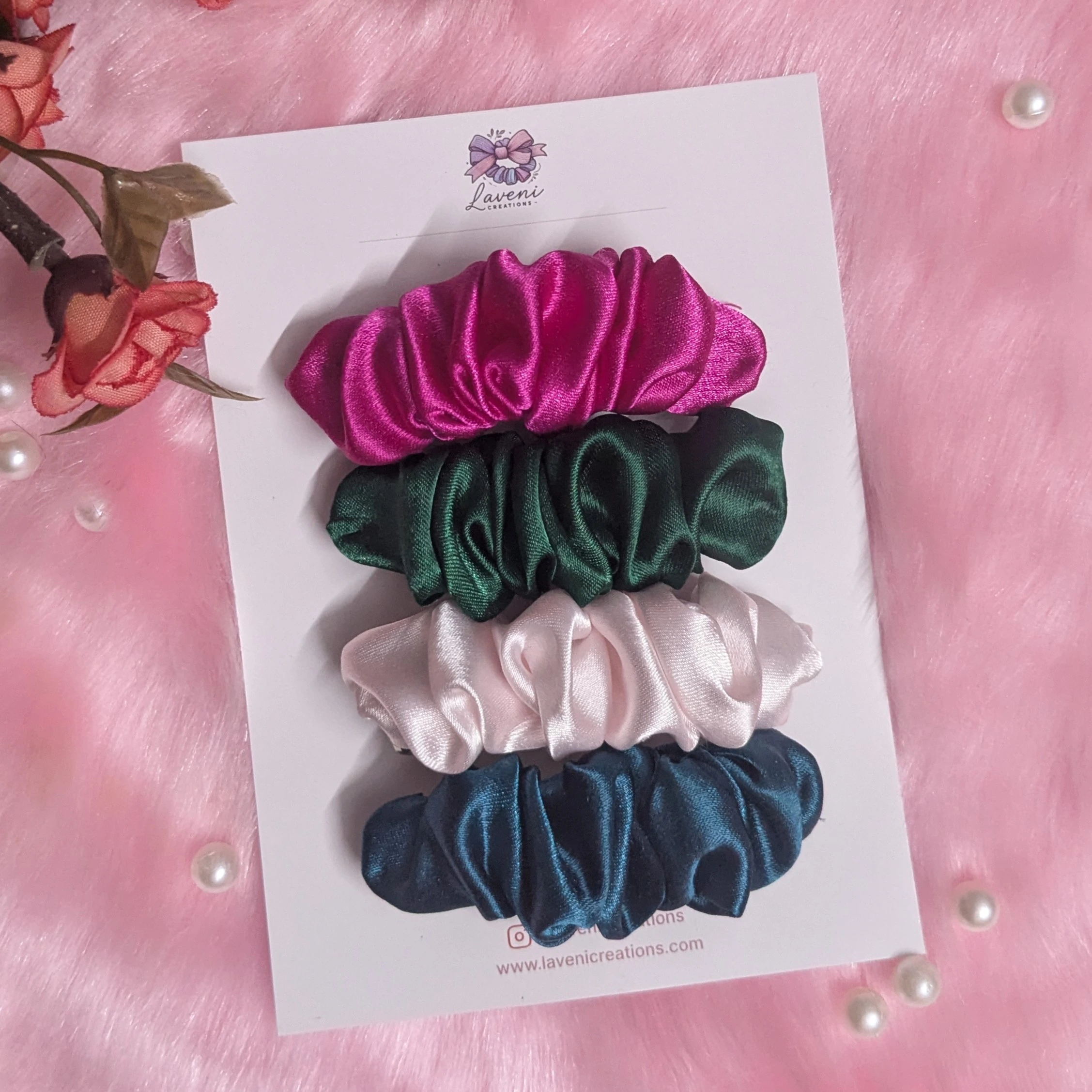 Premium Satin Snail Barrette Clips Combo – Pack of 4 (Pink, Dark Green, Baby Pink, Blue) - Image 2