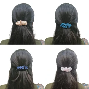 Premium Satin Snail Barrette Clips Combo – Pack of 4 (Dark Blue, Baby Pink, Blue, Beige)