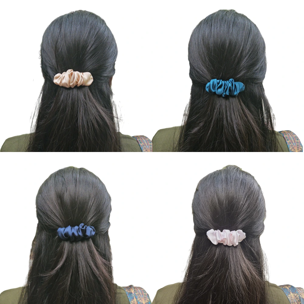 Premium Satin Snail Barrette Clips Combo – Pack of 4 (Dark Blue, Baby Pink, Blue, Beige)