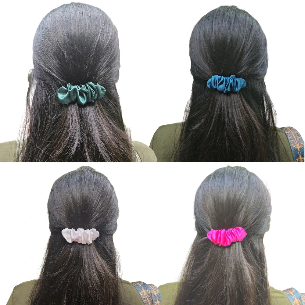 Premium Satin Snail Barrette Clips Combo – Pack of 4 (Pink, Dark Green, Baby Pink, Blue)