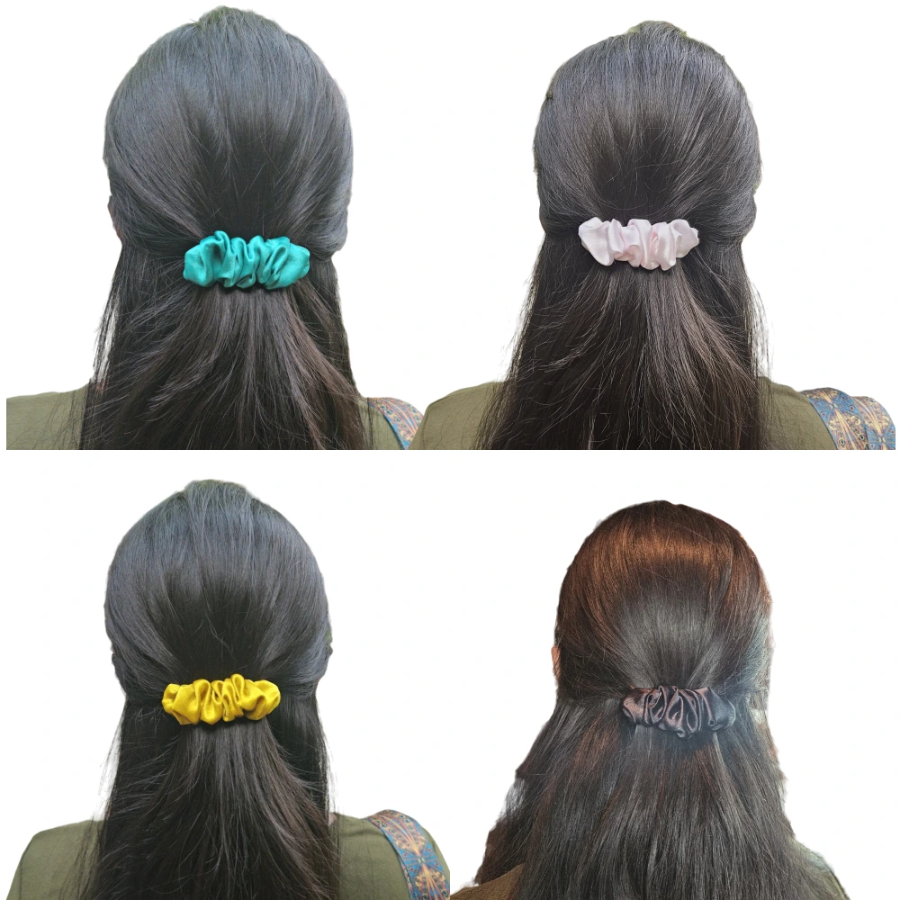 Premium Satin Snail Barrette Clips Combo – Pack of 4 (Teal Green, Black, Baby Pink, Golden